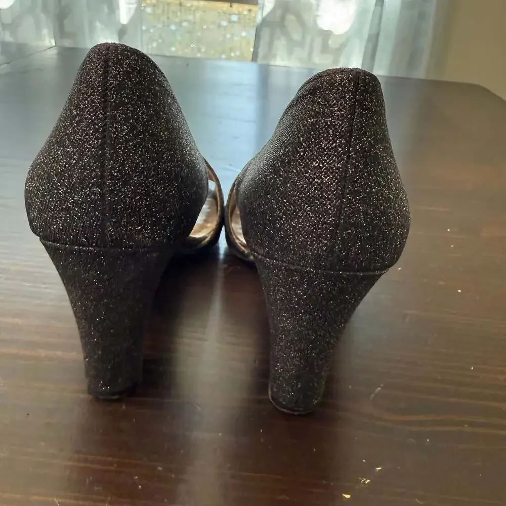 Life Stride Silver‎ Glitter Peep Toe Heels